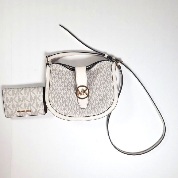 Michael Kors Handbags - Michael Kors Women’s Crossbody Bag Small Beige Gabby Logo Print Hobo MK & Wallet